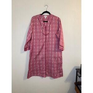 Miss Elaine Pink Medallion Paisley Zip Front Robe Loungewear Small Womens